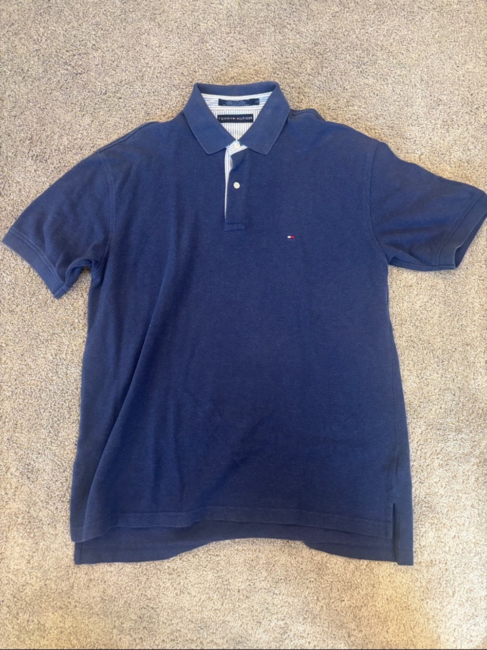 Tommy Hilfiger Men's Dark Blue Polo with Chest Flag Logo